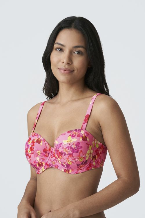 Top Biquíni Feminino Rosa Vibrante Estampa Orquídeas Tropicais