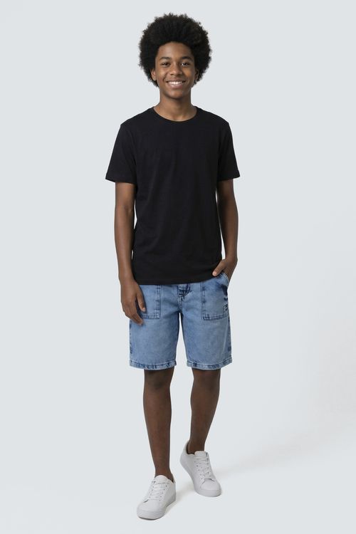 Bermuda Jeans infantil Azul Claro Juvenil Bolsos Frontais