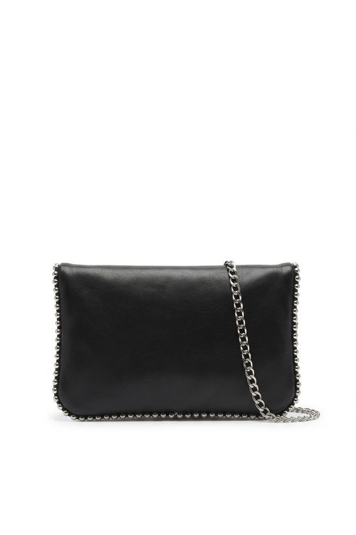 Bolsa Clutch Feminina Preta com Rebites e Corrente