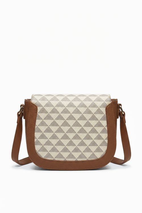 Bolsa Feminina Creme Marrom Transversal Saddle Bag Geométrica