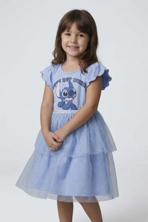 Vestido Infantil Menina Azul Claro Stitch