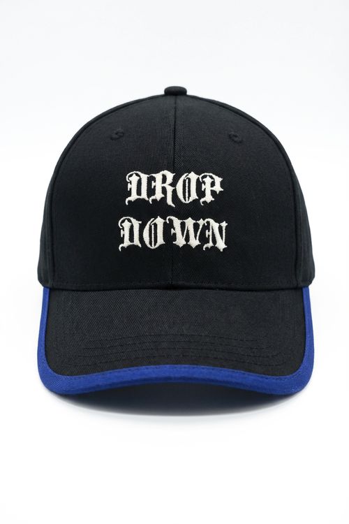 Boné Masculino Preto Bordado Gótico 'Drop Down' Aba Azul
