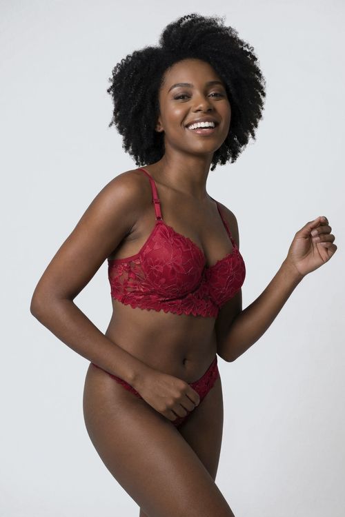 Sutiã Longline Feminino Vermelho Rubi Renda Floral