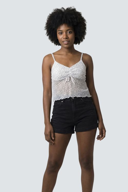 Blusa Regata Feminina Branca Poá Preto