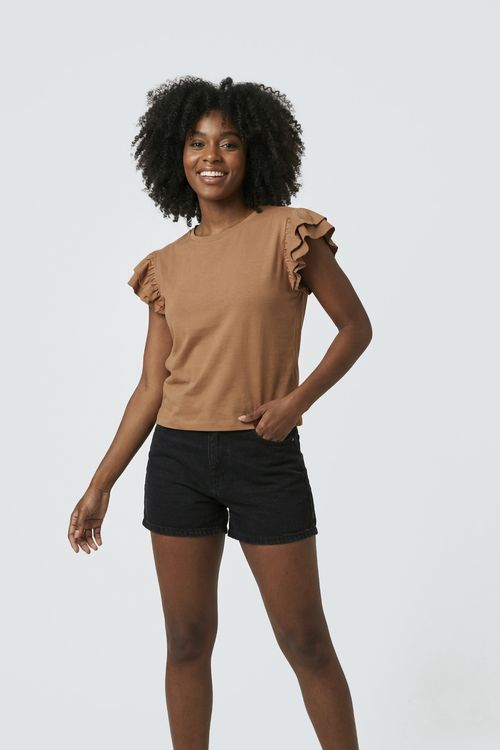 Blusa Feminina Caramelo com Babados Românticos