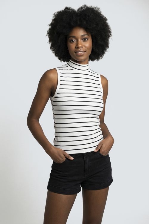 Blusa Regata Gola Alta Feminina Off White Listrada