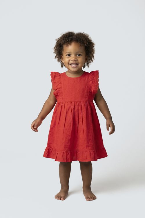 Vestido Infantil Menina Vermelho Dobby Babados