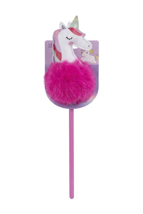 Lápis Infantil Menina Rosa Unicórnio com Pompom