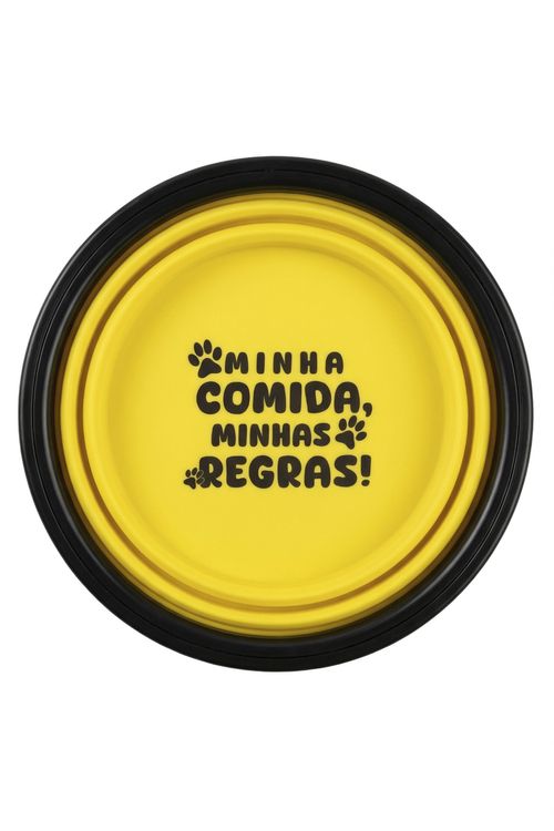 Pote Retrátil Pet Amarelo e Preto Minha Comida, Minhas Regras!
