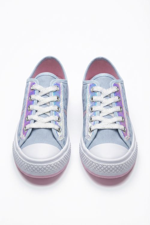 Tênis Infantil Menina Azul Claro Holográfico Brilho Mágico