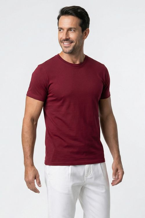 Camiseta mc masc promo penteada vinho vermelho escuro