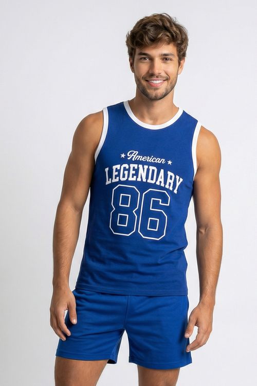 Regata masc trendy contrast azul e off azul escuro