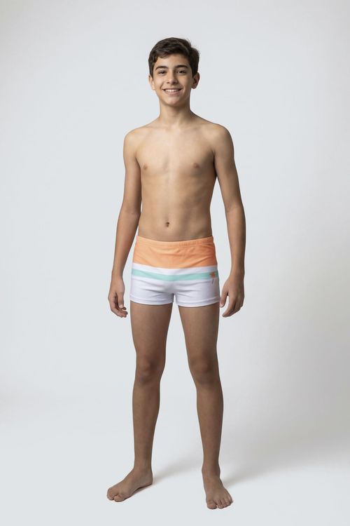Sunga Boxer Infantil Menino Pêssego Menta Branco Juvenil Listrada