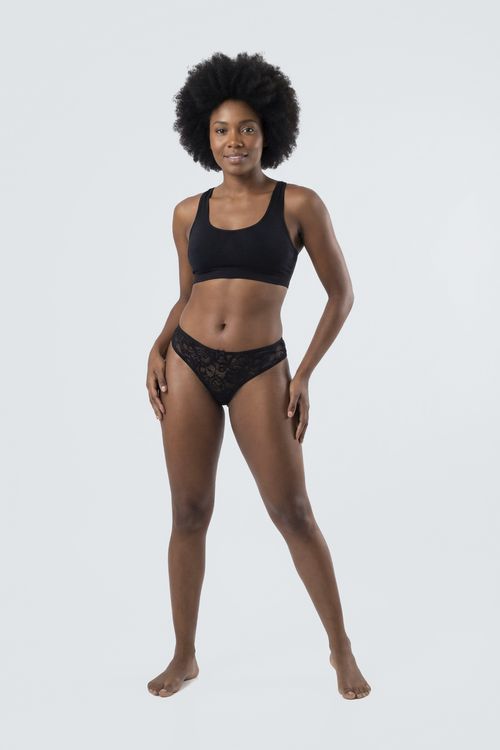 Calcinha Feminina Preta Renda Floral