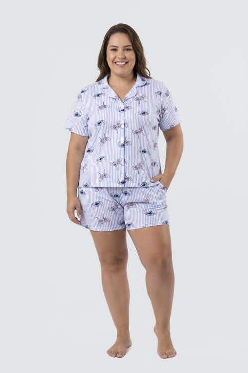 Pijama Feminino Curto Listrado Stitch