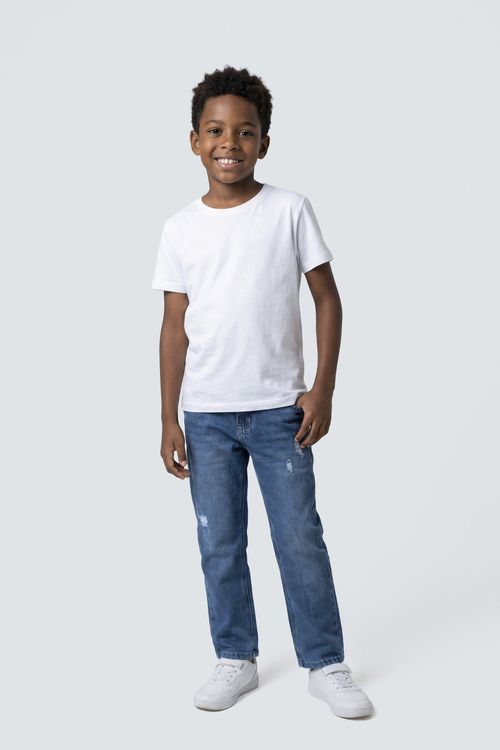 Calça Jeans Reta Infantil Menino Azul Médio Estonado Destroyed