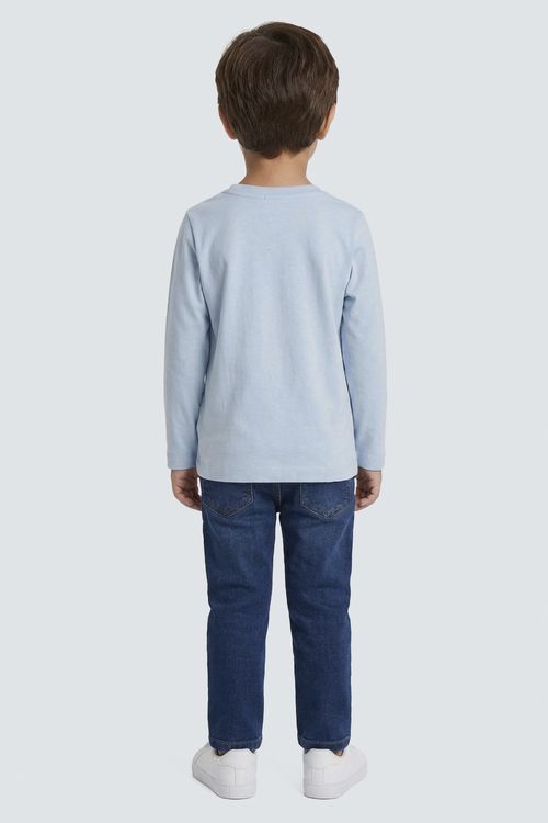 Camiseta Infantil Menino Manga Longa Azul Claro Dinossauro