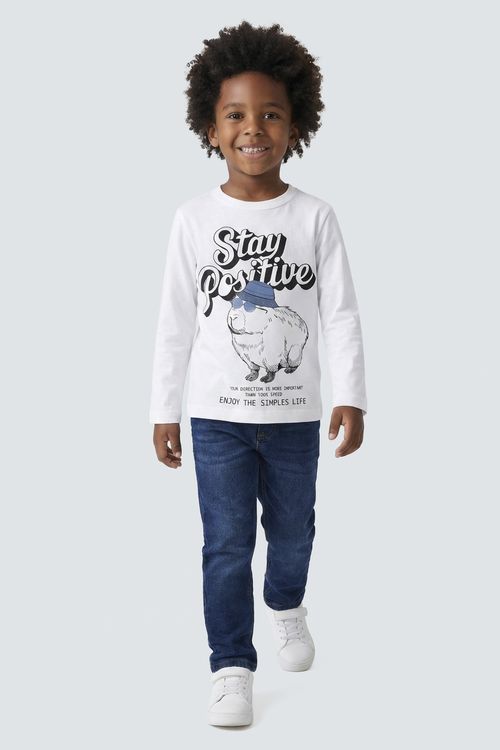 Camiseta Manga Longa Infantil Off white Capivara 'Stay Positive'