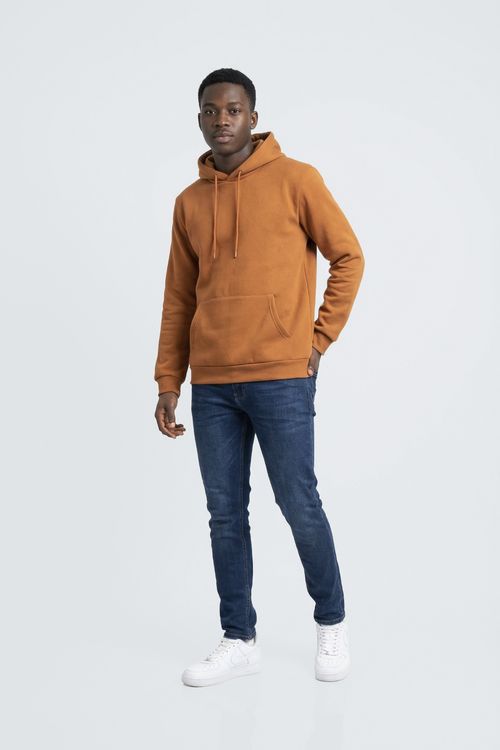 Moletom Pulôver Masculino Caramelo com Capuz e Bolso Canguru