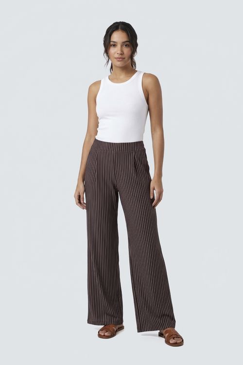 Calça Feminina Pantalona Wide Leg Risca de Giz Marrom