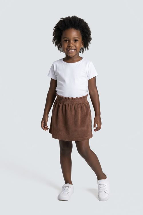 Saia Infantil Menina Marrom Veludo Cotelê com Cós Franzido