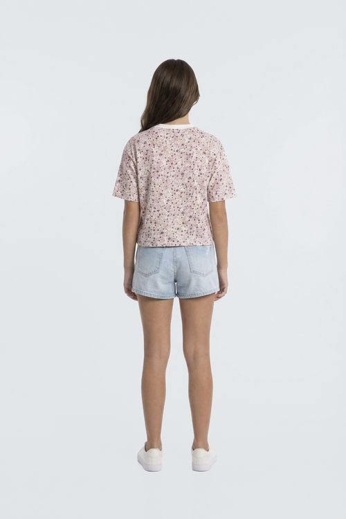 Blusa Infantil Menina Rosa Off White Juvenil Floral Delicada