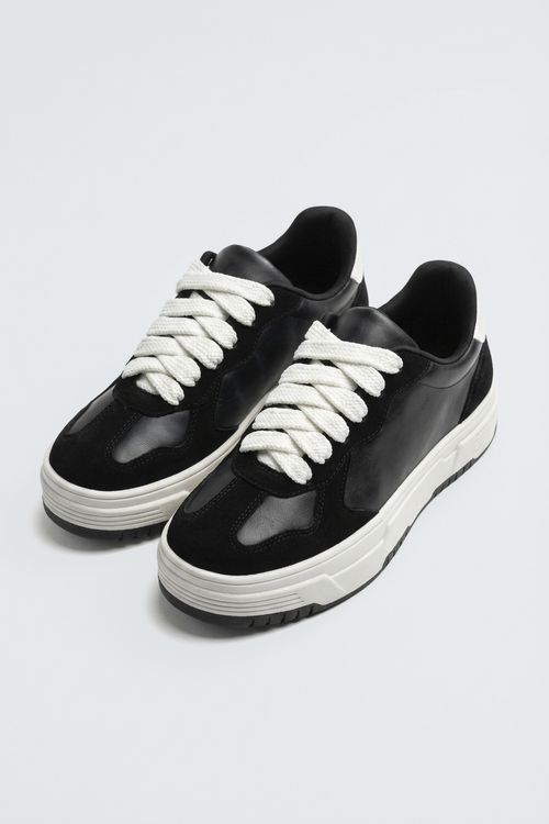 Tênis Plataforma Dupla Onda Feminino Preto e Branco