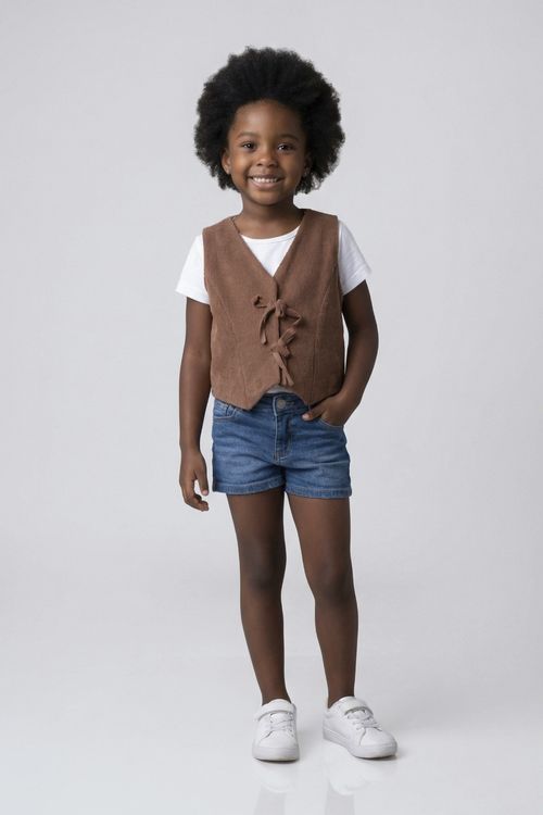 Colete Infantil Marrom Veludo Cotelê Amarração Frontal