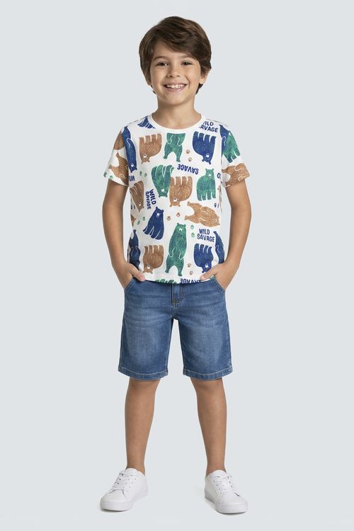 Camiseta Infantil Menino Off White Estampa Ursos Wild Savage