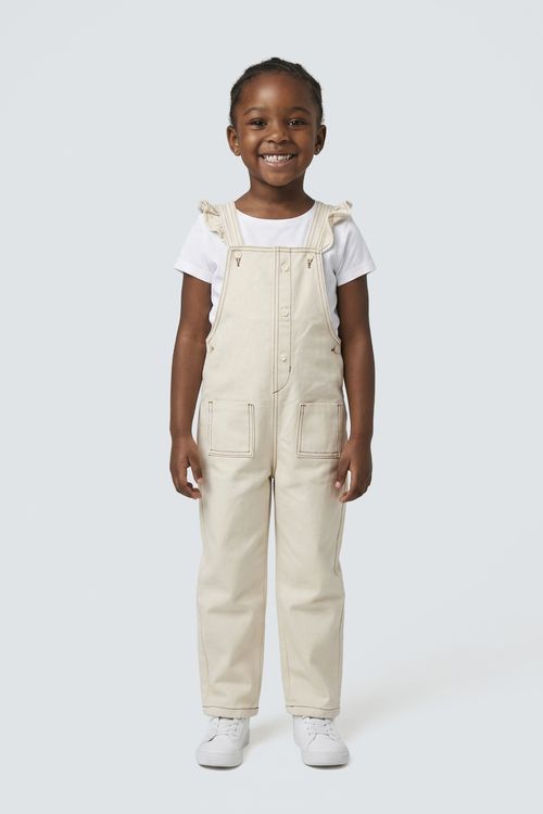 Jardineira Longa Infantil Menina Off-White Denim Babados