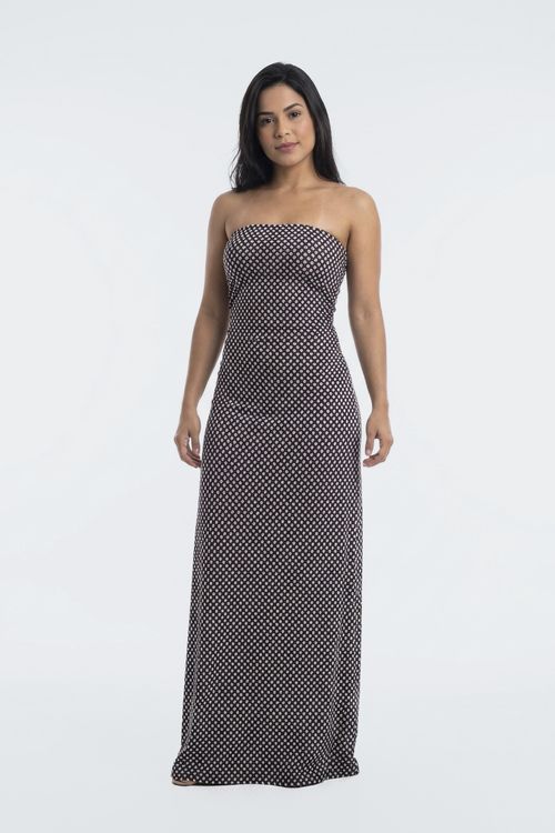 Vestido Longo Feminino Preto Estampa Geométrica