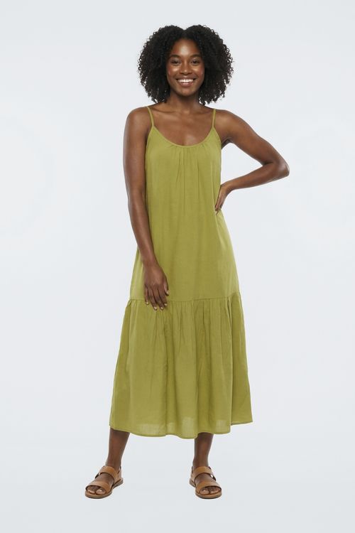 Vestido Midi Feminino Verde Claro com Babados