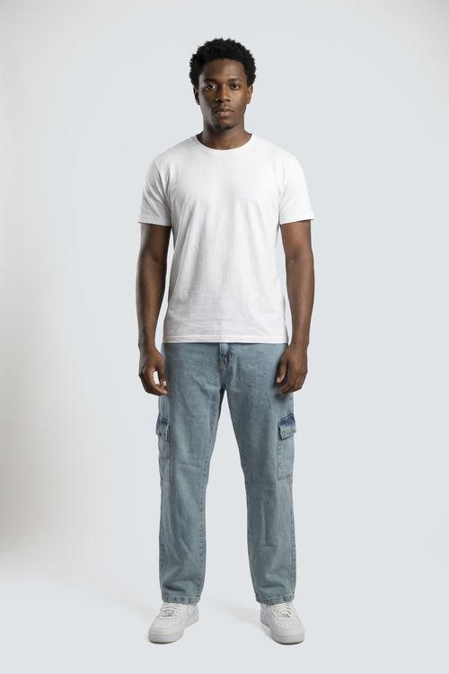 Calça Jeans Cargo Reta Masculina Azul Claro