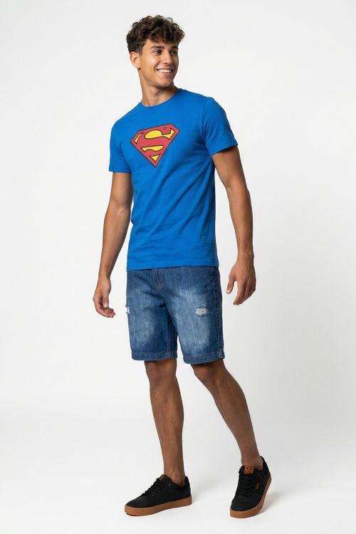 Bermuda Jeans Masculina Azul Médio Destroyed