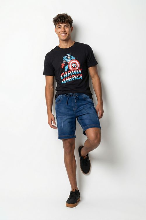 Bermuda Masculina Jeans Jogger Azul Médio com Cordão