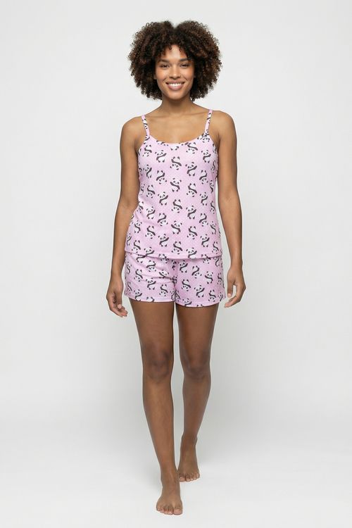 Conjunto Pijama Feminino Rosa Estampa Panda