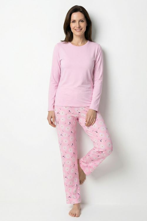 Pijama Longo Feminino Rosa Margaridas