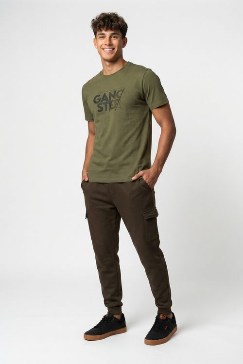 Calça Moletom Cargo Jogger Masculina Verde Médio