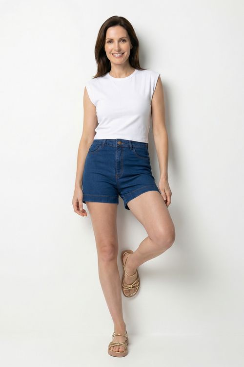 Shorts fem mesa1inf barra virada jns med jeans azul medio