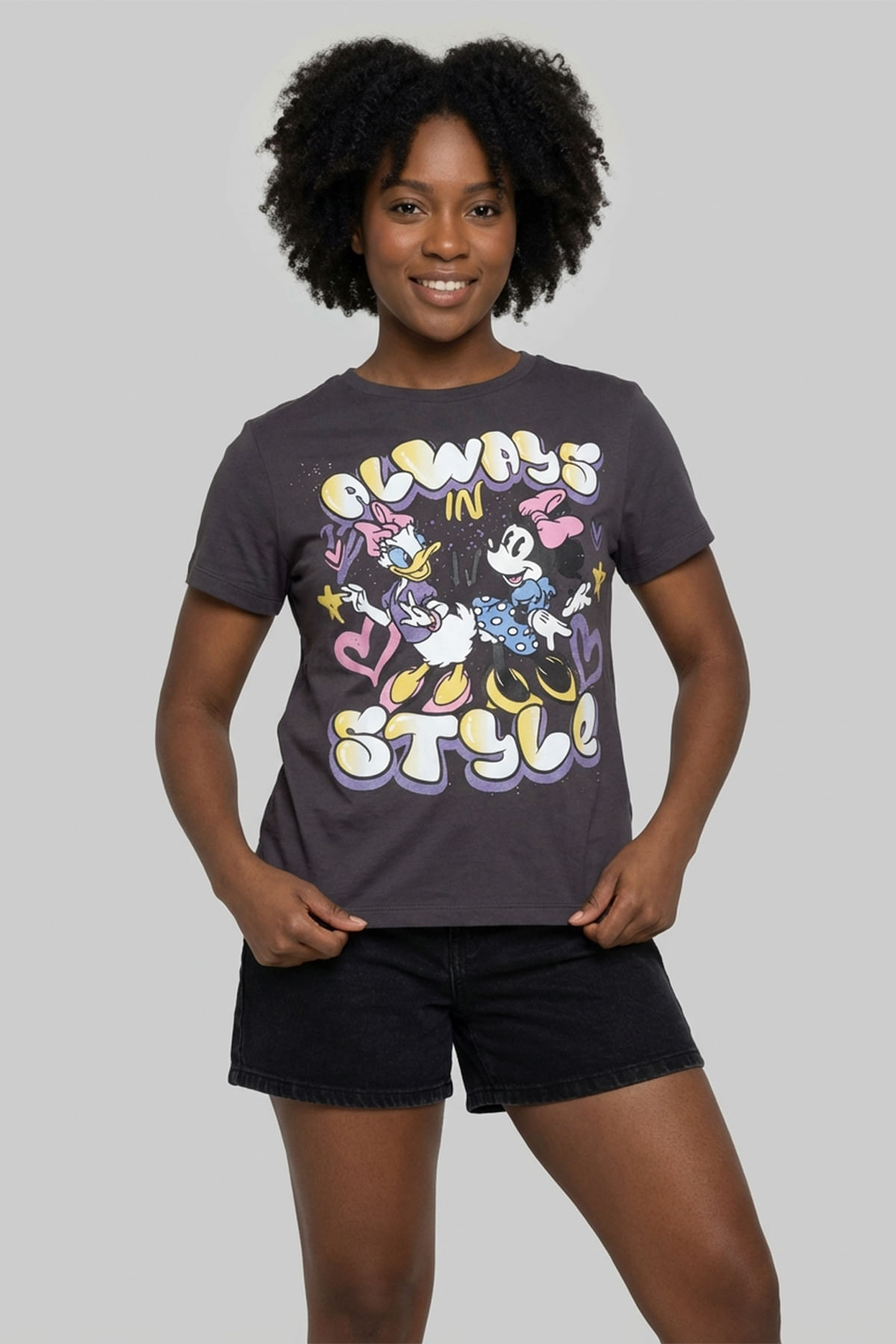 Blusa Feminina Grafite Cinza Escuro Disney Minnie e Margarida - imagem 1