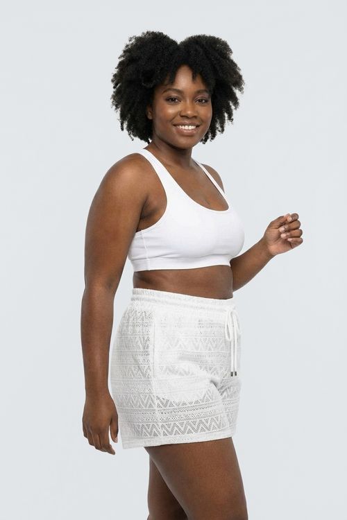 Shorts de Praia Feminino Branco Rendado