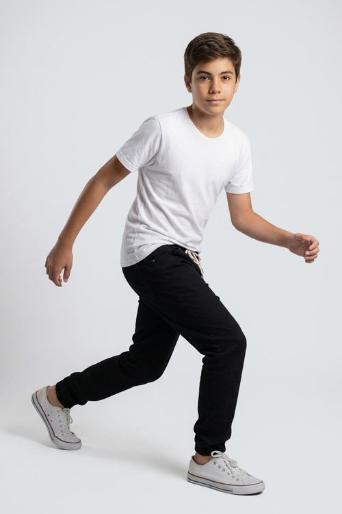 Calça Jeans Jogger com Cadarço Infantil Menino Preta Juvenil Lisa