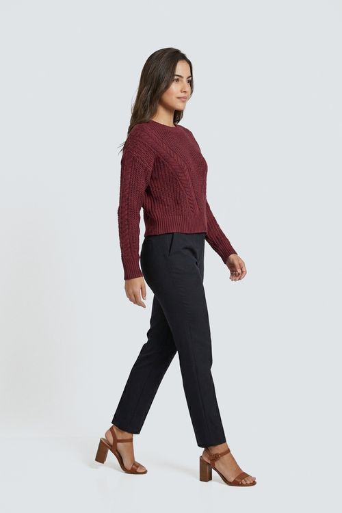 Blusa de Tricot Feminina Chenille Marsala Trançados