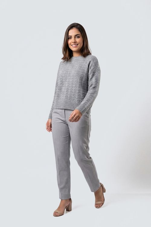 Blusa fem rom frl194 m/l tricot mescla cinza claro mescla