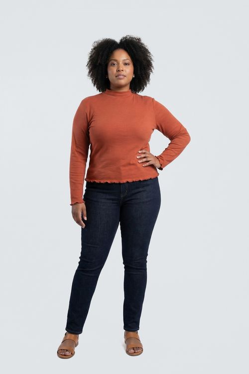 Blusa fpm cas m/l ribana gola alta terra laranja escuro