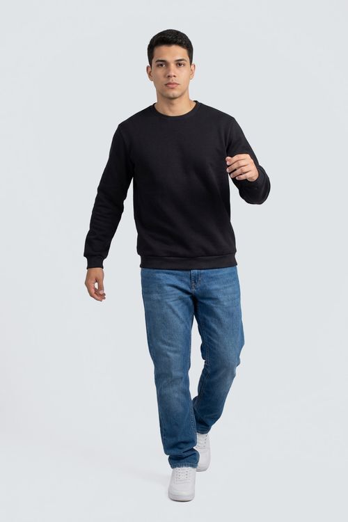 Blusão de Moletom Masculino Gola Redonda Preto