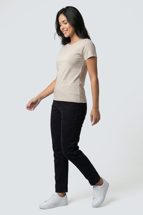 Blusa fem promo manga curta cotton bege bege claro