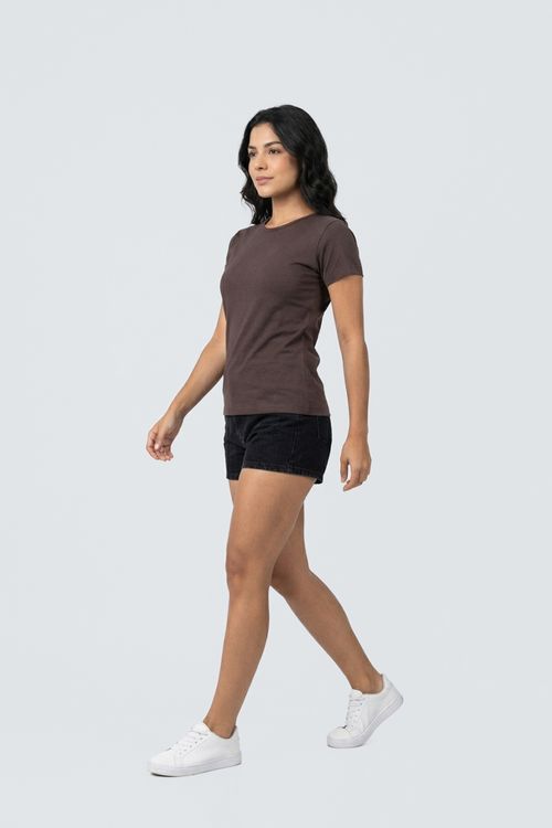 Blusa Feminina Manga Curta Algodão Marrom
