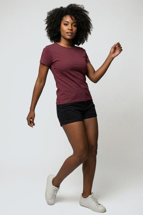 Blusa fem promo manga curta cotton vinho vermelho escuro