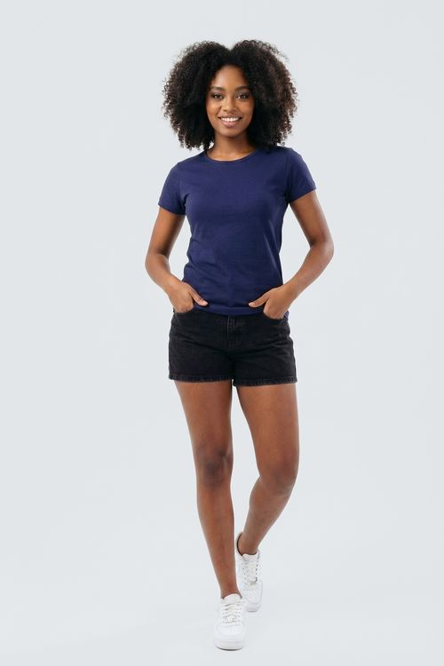 Blusa Manga Curta Feminina Azul Marinho